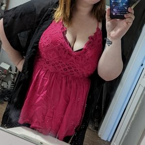 Fuchsia crochet babydoll tank